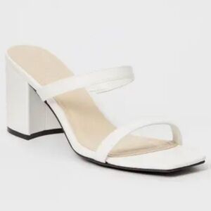 Rue21 White Square Toe Double Band Block Heels
